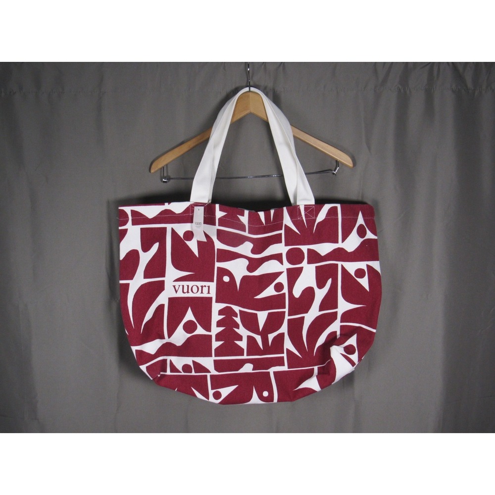Vuori Burgundy White Abstract Graphic Recycled Cotton Canvas Tote Bag NEW